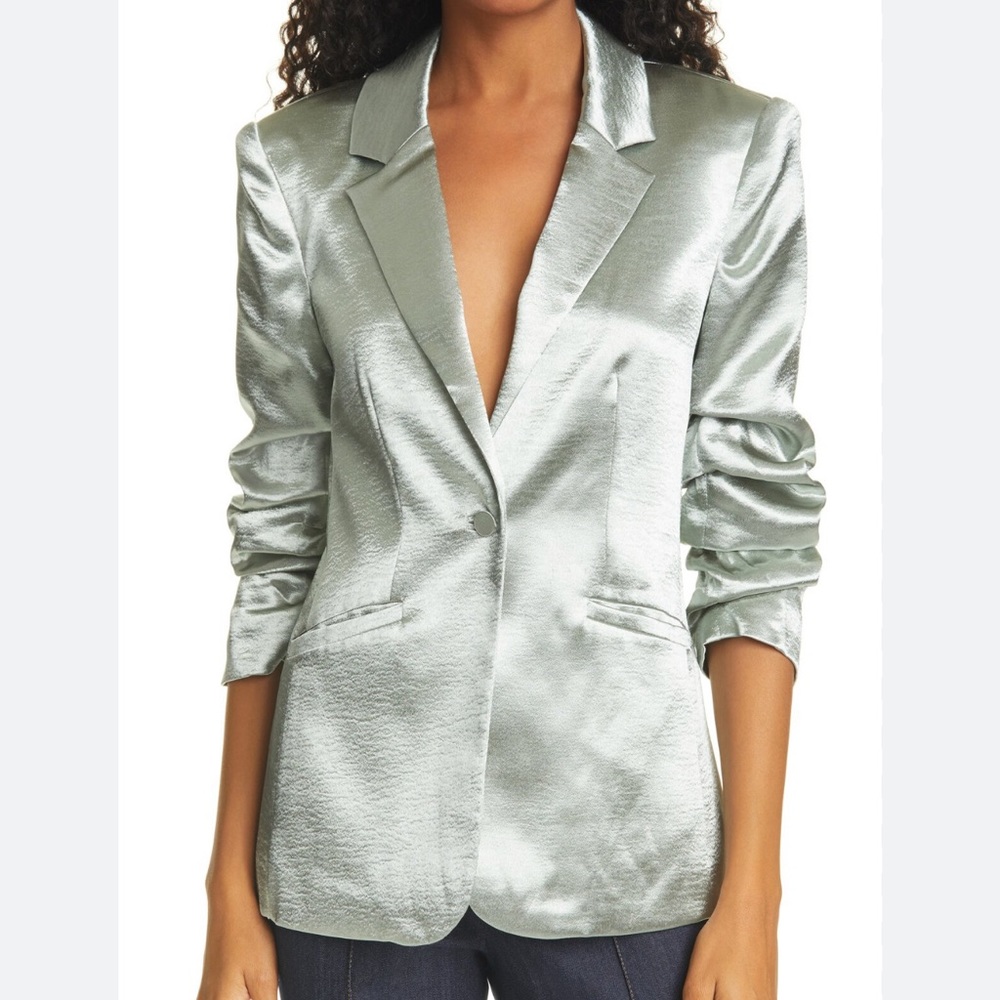 Cinq a Sept Kylie Hammered Satin Jacket - green sapphire size 4
